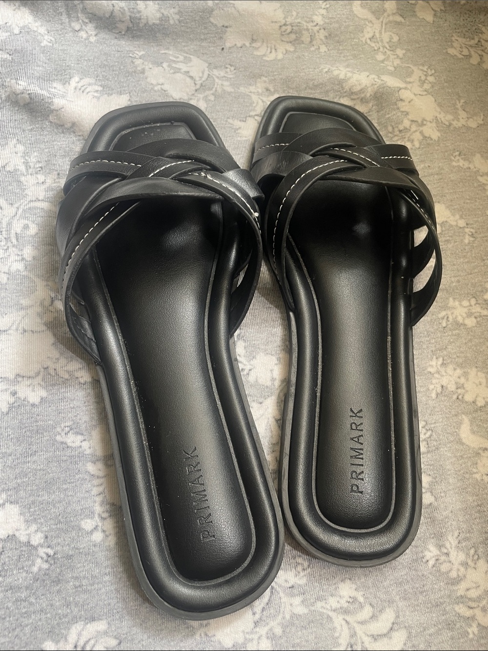 Primark Black Braided Strap Slide Mules